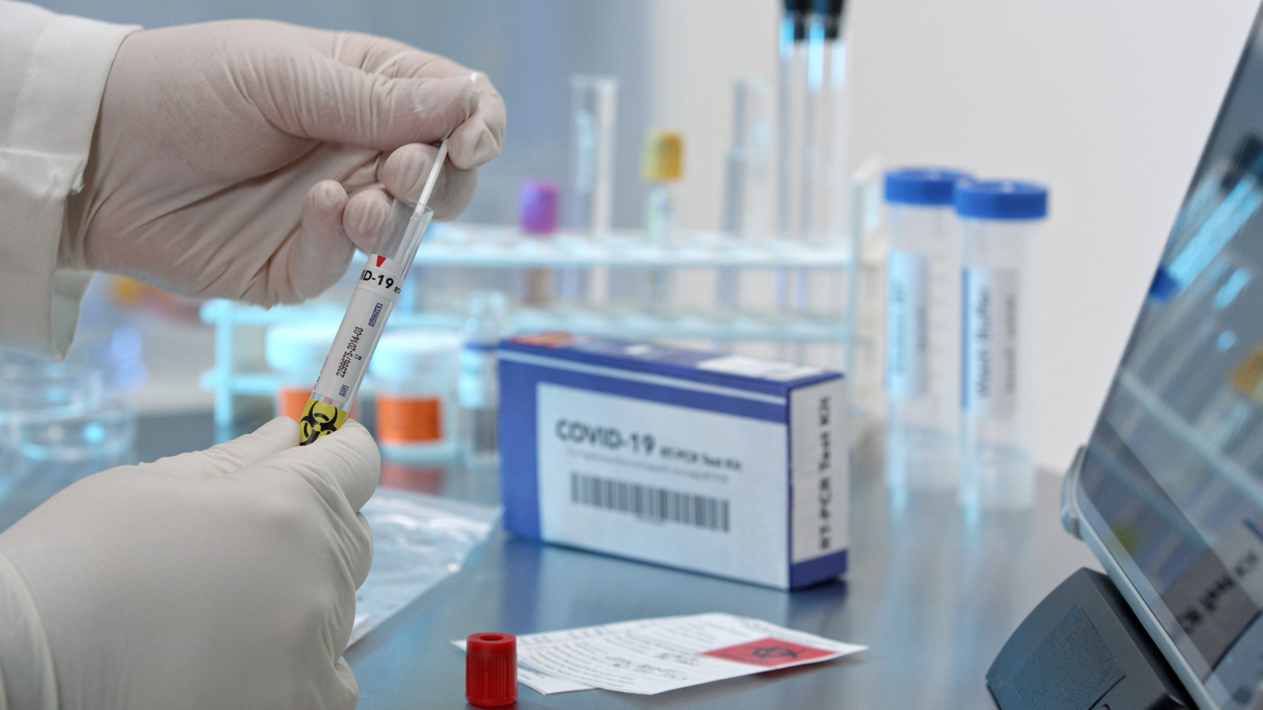 Technician,Adding,Covid-19,Swab,Into,Test,Tub,In,Medical,Lab. 领航国际官方网站图片